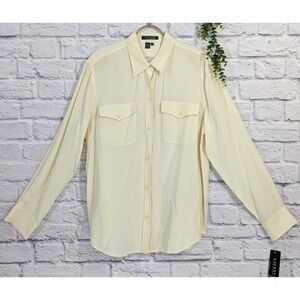 NWT $120🌿Lauren Ralph Lauren LRL Women 100% Silk Long Sleeve Blouse Sz 12 *Read